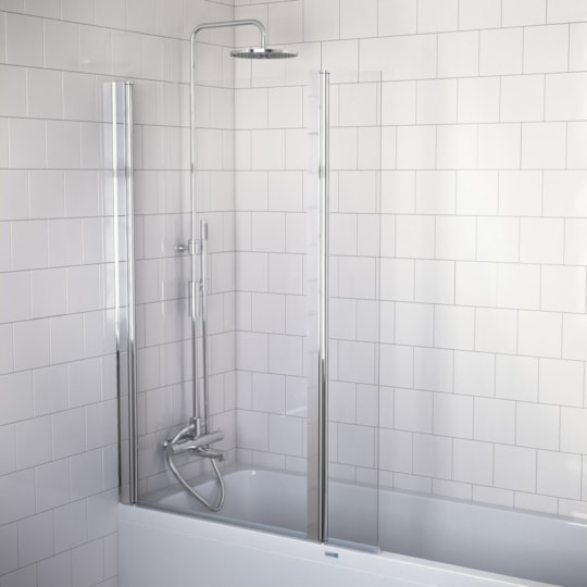 Badkarsvägg Tjörn Blank, Krom, 95x141cm, Klarglas