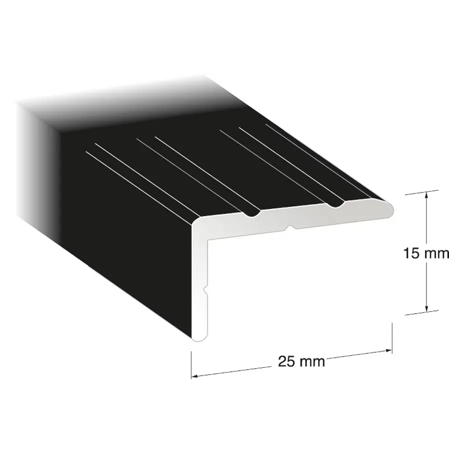 Trappnos Standard Aluminium, Svart, 2000x25x15mm