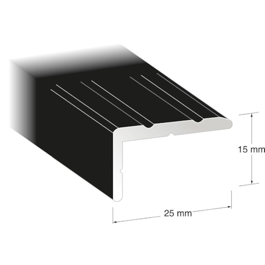 Trappnos Standard Aluminium, Svart, 2000x25x15mm