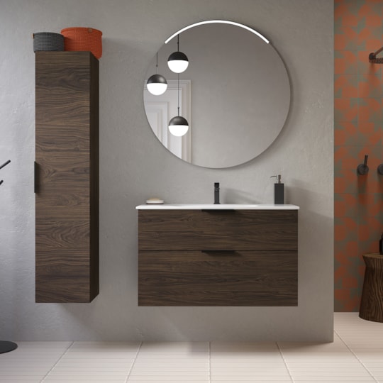 Badrumsmöbel Grand 80cm, Matt, Brun Ek, Slät