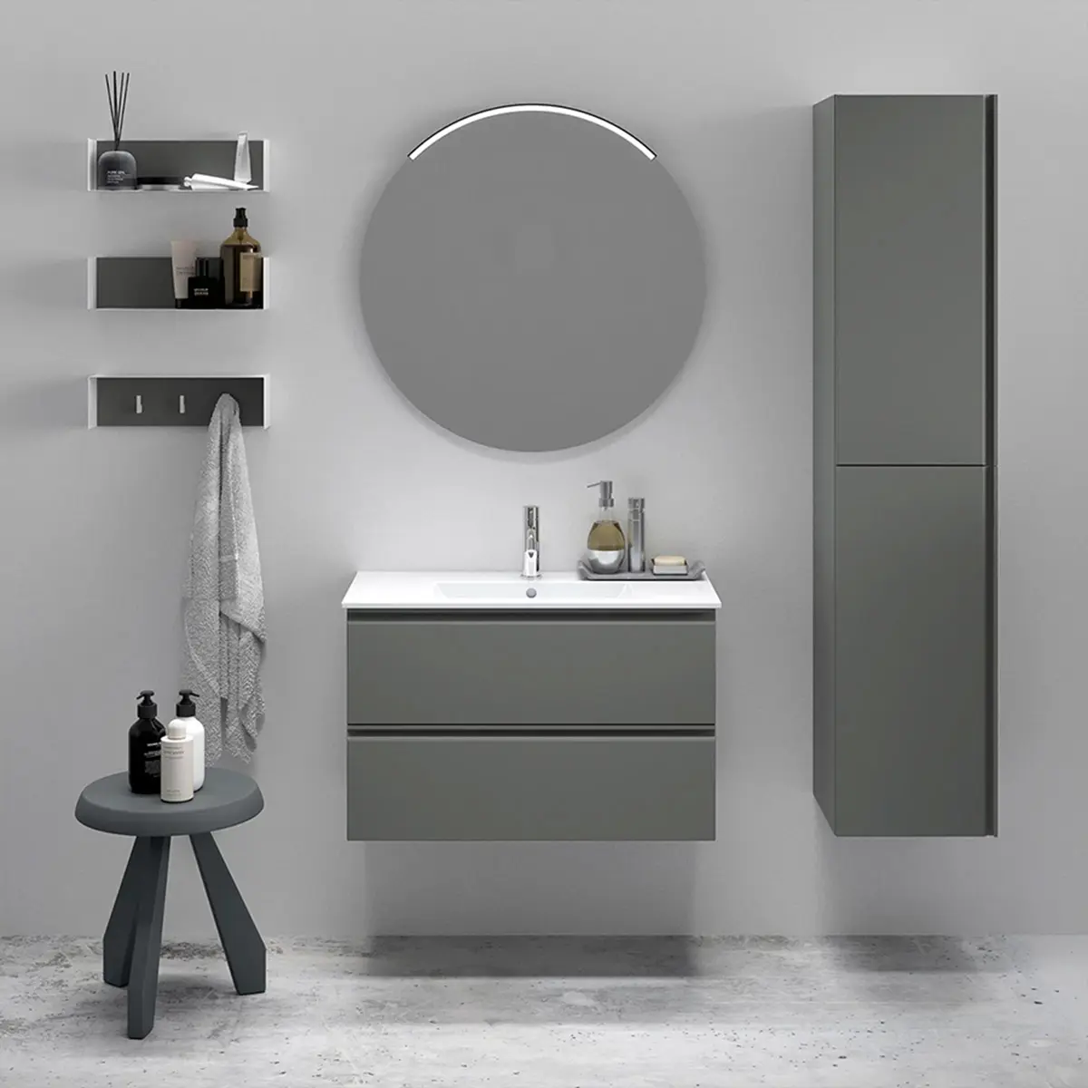 Badrumsmöbel Cosmos 80cm, Matt, Grå, Slät