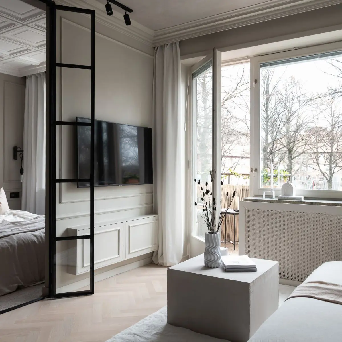 Fiskbensparkett 2:sort Boden A-planka, Powder White Ek, Mattla