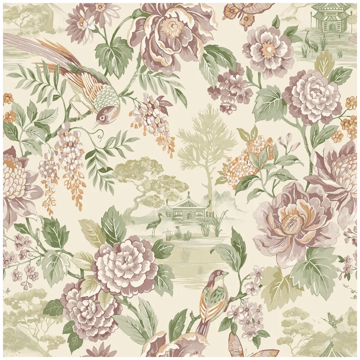 Tapet Journey to the East Hana Green/cream 91830