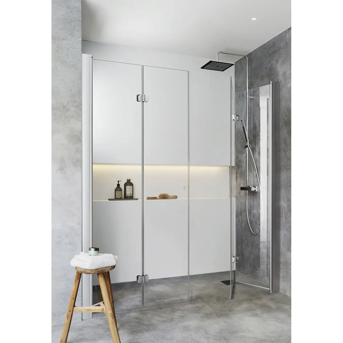 Dubbel Vikbar Duschdörr Nisch Igloo Pro Vik Aluminium, 1390 (700x700)mm, Klarglas