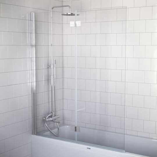 Badkarsvägg Gotland Vänster Blank, Krom, 120x152cm, Klarglas