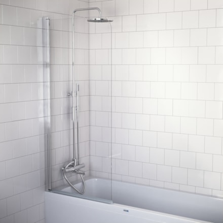 Badkarsvägg Öland Höger Blank, Krom, 70x152cm, Klarglas