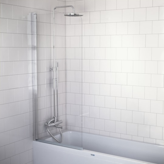 Badkarsvägg Öland Höger Blank, Krom, 70x152cm, Klarglas