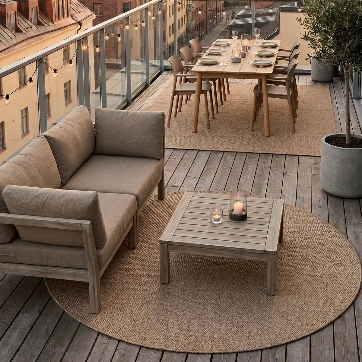 Vävd Matta Inne & Ute Capri Plain Rund Beige