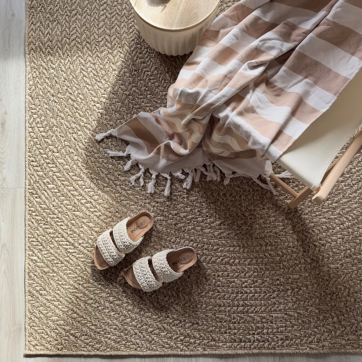 Vävd Matta Natural Inne & Ute Circle Beige