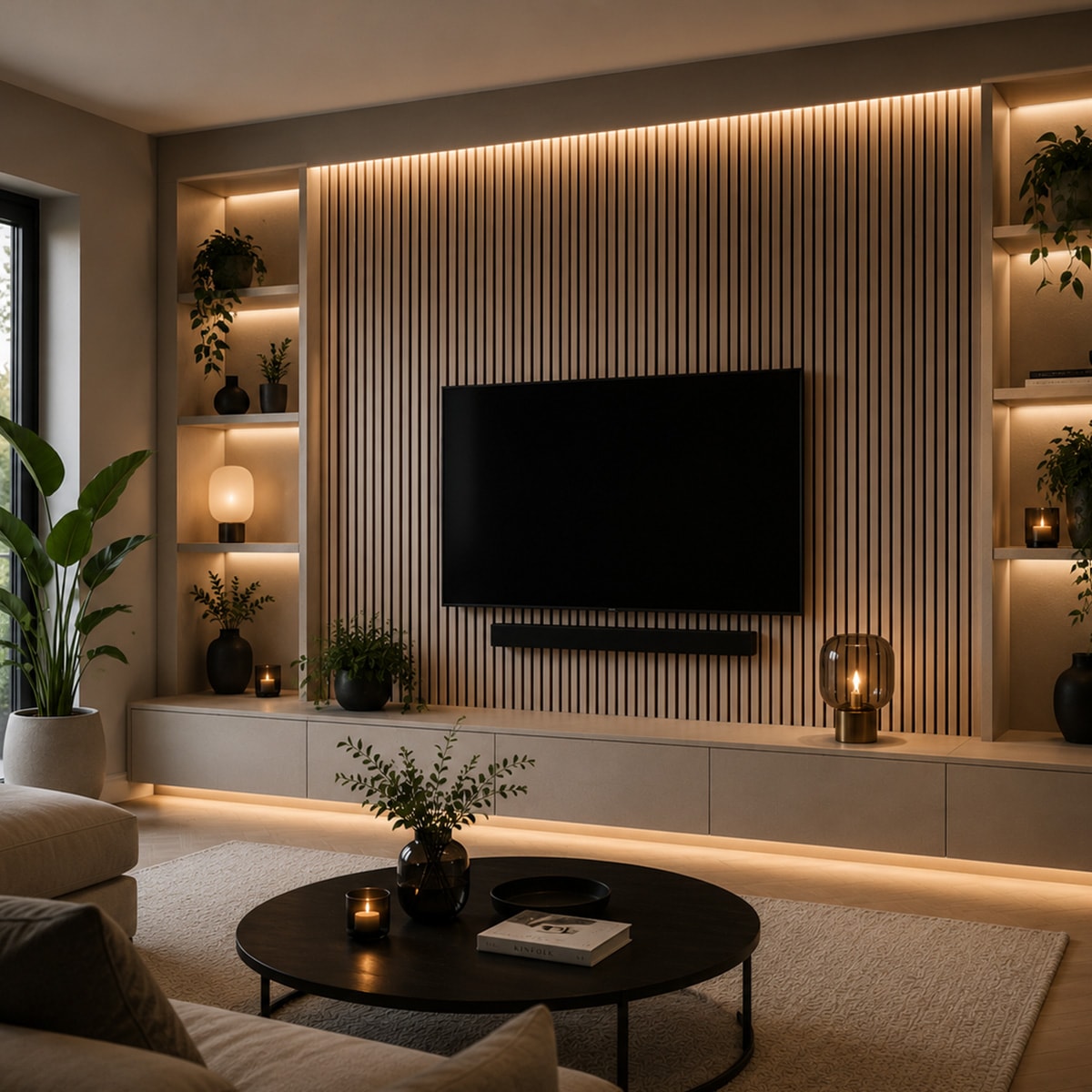 Media wall med akustikpanel