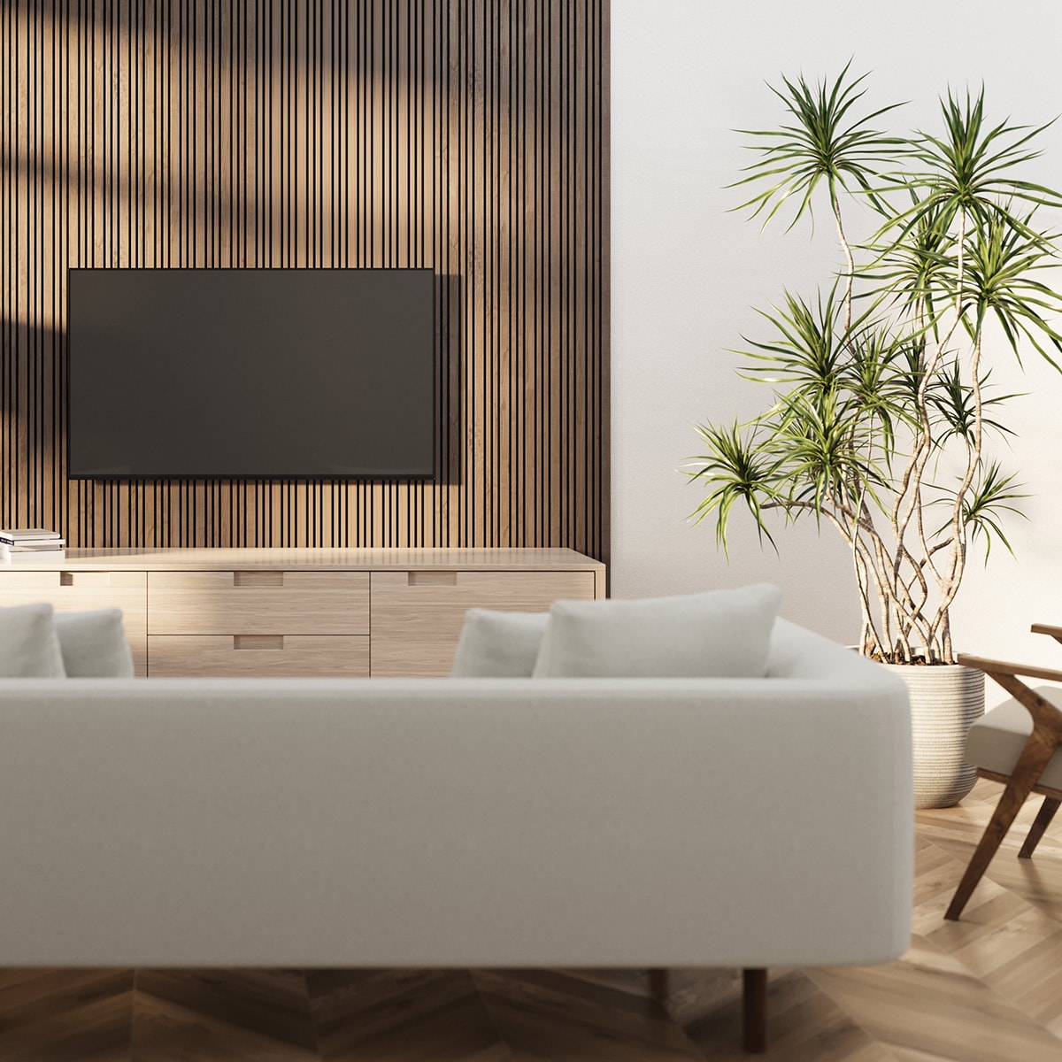 TV-vägg med akustikpanel
