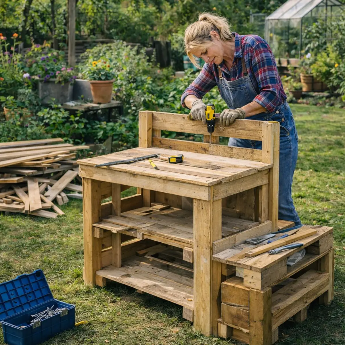 Bygg planteringsbord av spillvirke till uteplatsen