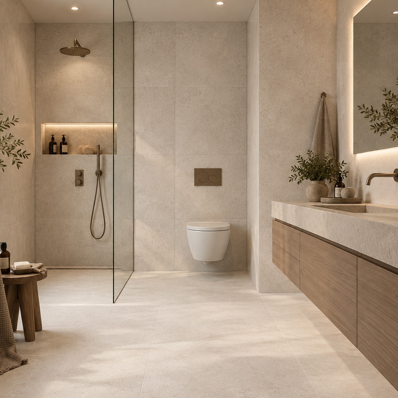 Klinker Leiria Almond R beige 60x60 cm matt i inspirerande miljö